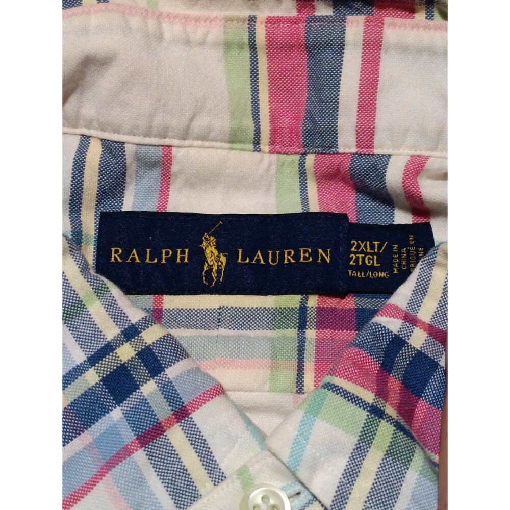 RALPH LAUREN Blue Label Blue Plaid Flesh Pony Logo Classic Fit Shirt Sz 2XLT - Picture 2 of 5